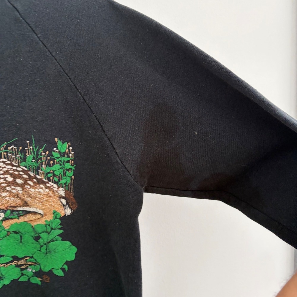 Vintage Fruit of the Loom Fawn Deer Graphic Sweatshirt Black Large Made in USA - Picture 3 of 7